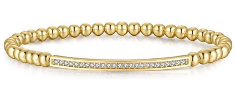 Gold Beaded Chain Bracelet With Dainty Topaz Curved Bar
